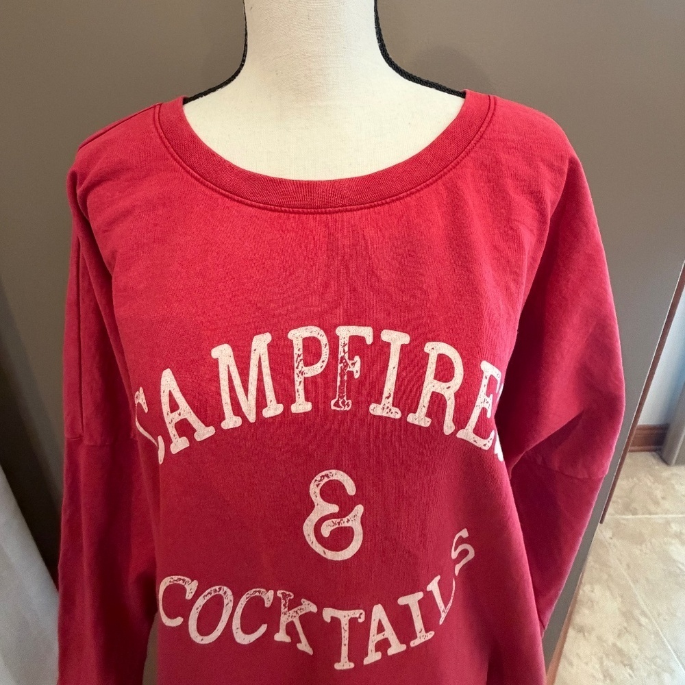 Natural Reflections Women's Red Campfires & Cocktails Sweatshirt, Size 2X - Picture 2 of 10